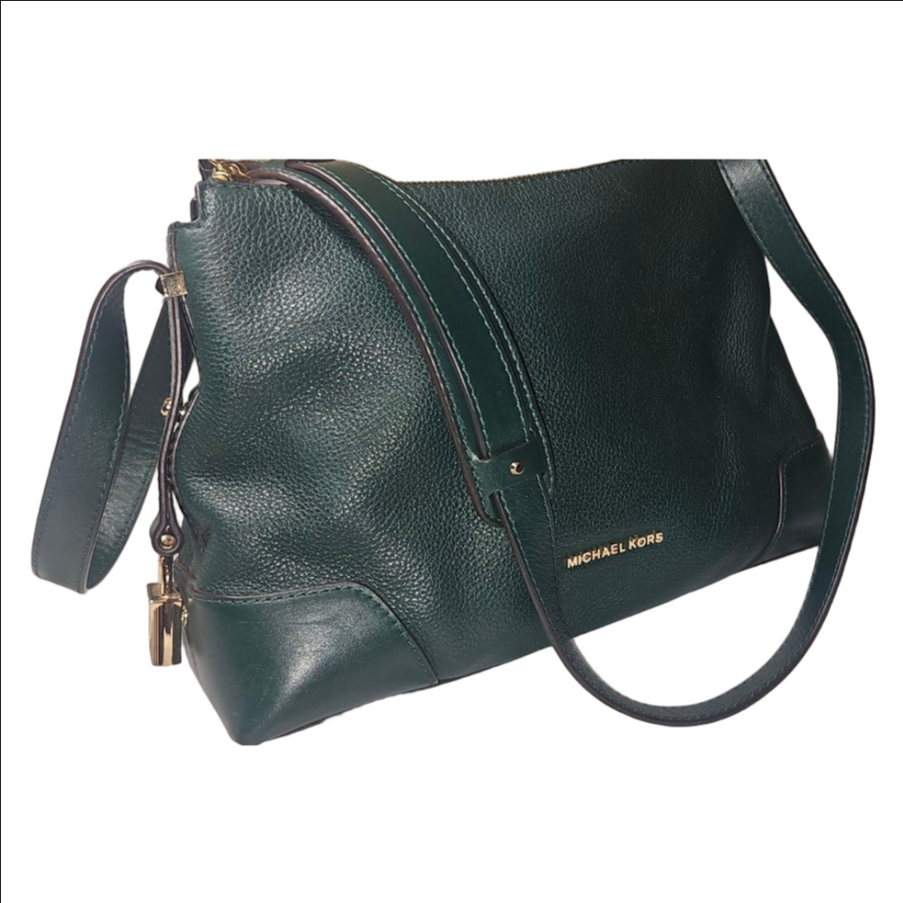 Michael Kors Forest Green Crosby Pebble Leather Messenger Shoulder Bag